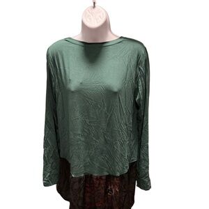 LOGO by Lori Goldstein Rayon 230 Layered Top w/Jacquard Hem-Green-Small